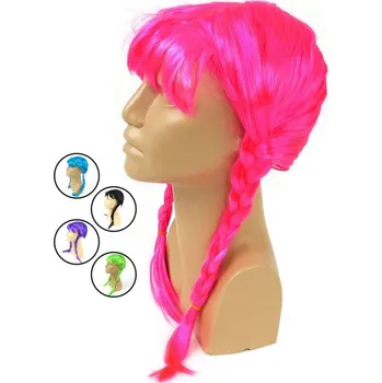 Karnevalová paruka KARNEVAL Paruka s copánky 5 barev neon (karnevalový doplněk)