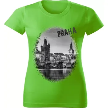Dámské tričko Dámské tričko s městem Praha Karlův most zelené S (Dámské tričko s městem , Karlův most , Praha )