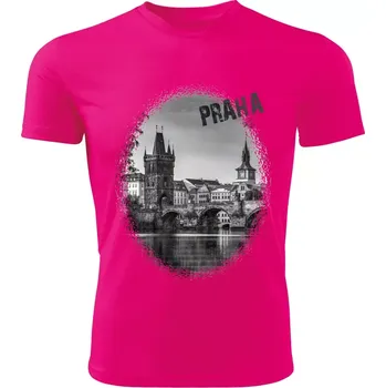 Dámské tričko Dámské tričko s městem Praha Karlův most růžové S (Dámské tričko s městem , Karlův most , Praha )