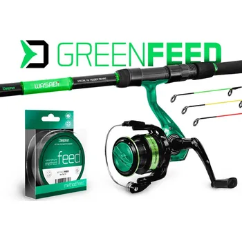 Rybářský prut Delphin Feederový set GreenFeed 3,3m 100g 3+3-díl + Naviják + Vlasec