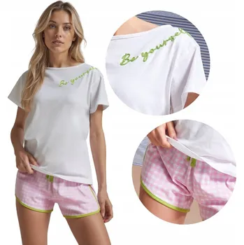 Dámské pyžamo Dámské bavlněné pyžamo letní prodyšné lehké krátký rukáv šortky S