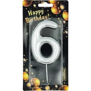 Dortová svíčka NAROZENINOVÁ SVÍČKA ČÍSLICE ČÍSLO "6" STŘÍBRNÁ SCHEMAT OZDOBA NA DORT DORT