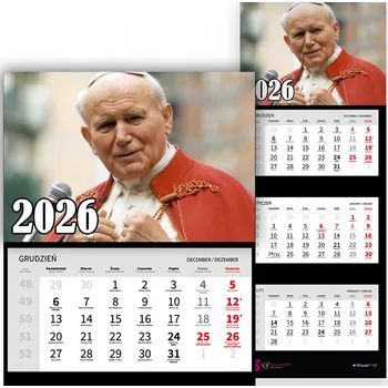 Kalendář TRÍDÍLNÝ NÁSTĚNNÝ KALENDÁŘ 2026 JAN PAVEL II. (PAPEŽ) - RŮZNÉ VZORY