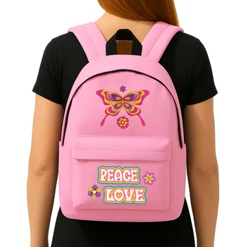 Školní batoh ŠKOLNÍ BATOH RŮŽOVÝ Pro Dívku PEACE LOVE Lehký | Prostorný Do Školy