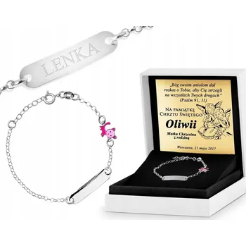 Náramek Stříbrný náramek 925 se jménem na ruku Kočka Dárek na křtiny svatému