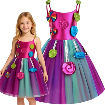 Karnevalový kostým KOSTÝM ŠATY DUHOVÁ VÍLA CUKROVÁ PRINCEZNA LOLLIPOP PLES 128 134