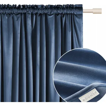 Obraz Hotový závěs VELUR velurová na pásce žabky 180x260 Bianca tmavě modrá