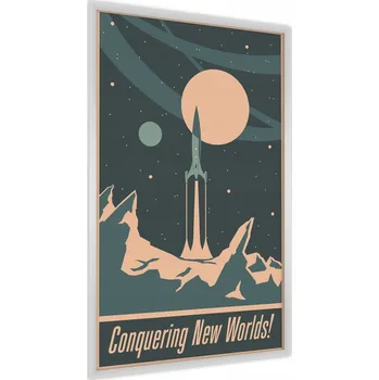 Obraz Plakát Kosmická Raketa s Nápisy Retro Styl 50x70 v rámu 50 x 70 cm