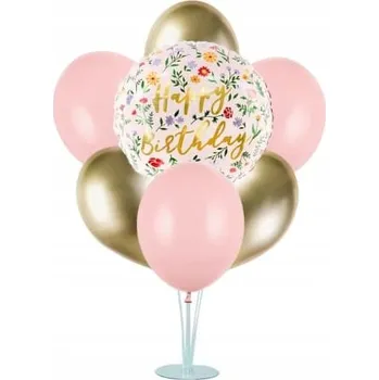 Balónek Sada balónků na stojanu Happy Birthday, květinová dekorace