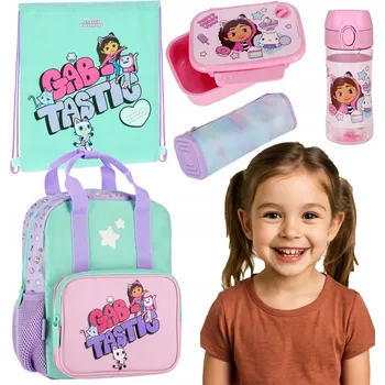 Set školních potřeb Worek na buty domek gabi tornister dla dziewczynki plecak koci domek gabi piórnik dziewczęcy worek na wf dla dziewczynki komplet gabby's dollhouse plecak wyprawka dziewczęca zestaw plecak i piórnik wyprawka plecak zestaw śniadaniowy bidon dla dziewczynki 