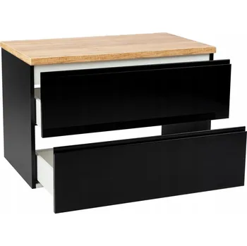 Koupelnový nábytek Závěsná koupelnová skříňka černá 60x50 s dřevěnou deskou pod umyvadlo