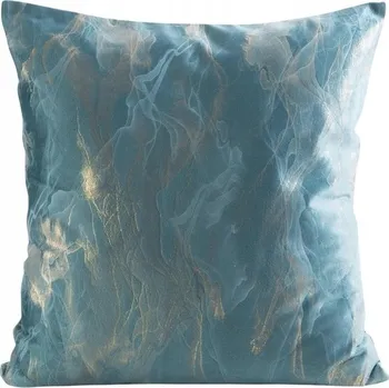 Povlak na dekorativní polštářek Povlak na polštář 45x45 Velur NAIRA tyrkysová + zlatá Eurofirany k závěsům