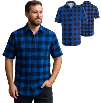 Pánské oblečení PÁNSKÁ FLANELOVÁ KOŠILE S KRÁTKÝM RUKÁVEM NEFORMÁLNÍ PRACOVNÍ VÝROBEK POLSKÝ vel. XL