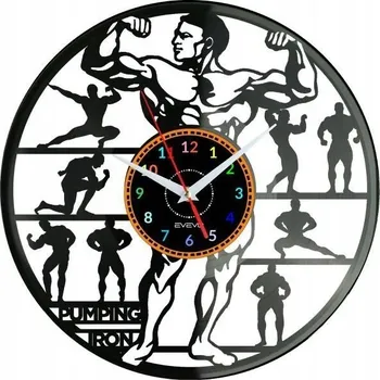 Hodiny Nástěnné hodiny Pumping Iron Bodybuilding - Vinylová deska - Moderní dekorace