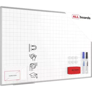 Allboards Suchostíratelná tabule 150×100 cm s hliníkovým rámem, magnetickou fólií (mřížka) a sadou příslušenství, TE1510KR