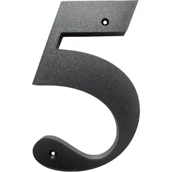 Domovní cedule Domovní číslo popisné 5 na zeď, vrata, sloupky s dírami pro vruty barva černá, výška 170 mm (Domovní číslo 5 černé s dírami)