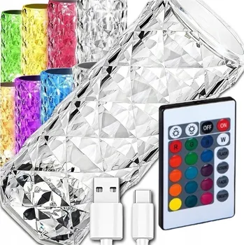 Lampička KŘIŠŤÁLOVÁ NOČNÍ LAMPA STOLNÍ LED DIAMANTOVÁ DOTYKOVÁ RGB DÁLKOVÝ OVLADAČ USB