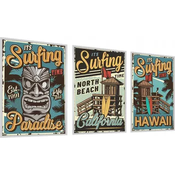 Obraz Plakát SADA 3x Plakát Domy Nápisy Vintage Styl 60x80 v rámu 180 x 80 cm