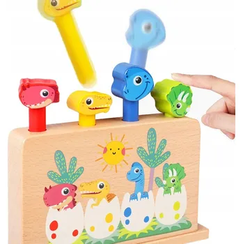 Dřevěná hračka Dovednostní hra NiceKids Vyskakující dinosauři dřevěná 22x19x4 cm