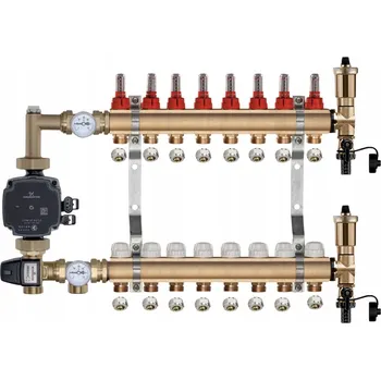 rozdělovač topení Mosazný rozdělovač pro podlahové topení 8 okruhů + čerpadlová skupina Grundfos + PEX připojení