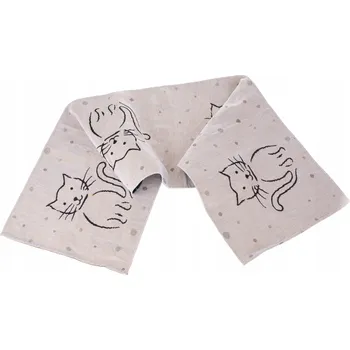 ubrus Kremový gobelínový běhoun na stůl s kočkou, 140 x 33 cm