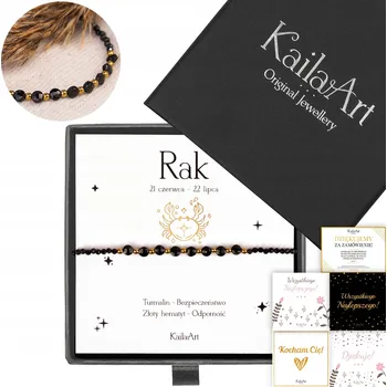 Náramek Náramek ZNAMENÍ ZVĚROKRUHU RAK černý turmalín hematit ocel dámský KailaArt