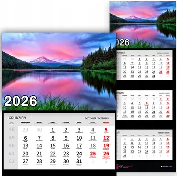 Kalendář Nástěnný Kalendář Trojdílný 2026 ZLATÝ PROSTOR Do Kanceláře Dárek Vzory