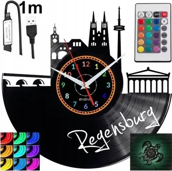 Hodiny Regensburg Nástěnné Hodiny LED RGB S Dálkovým Ovládáním Vinylová Deska Nové