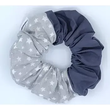 Bavlněná Scrunchie gumička hvězdy a antracit L - klasik
