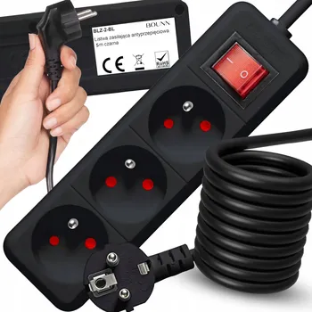 Napájecí kabel Prodlužovací Kabel s přepěťovou ochranou BOUNN 5 m, 3 ks černý