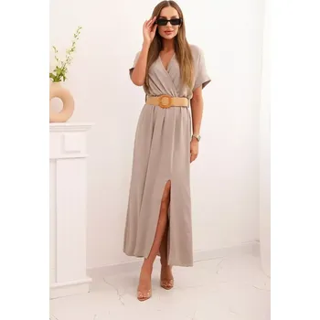 Dámské šaty Dámské šaty dlouhé s ozdobným páskem zdarma 6012F-220 fango univerzální - S/M/L (univerzální )