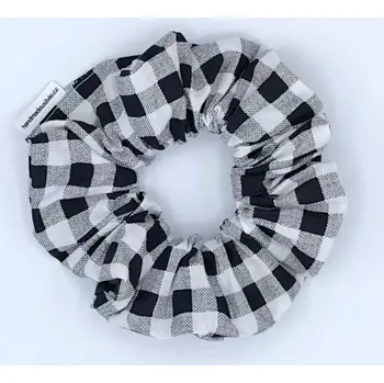 Bavlněná Scrunchie gumička černá kostka L - klasik