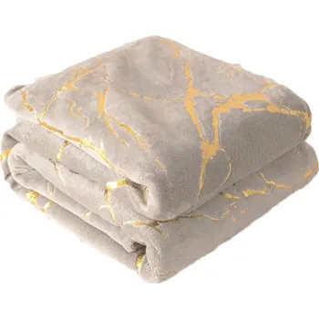 Prostěradlo Deka polyester 160 cm x 200 cm šedá zlatá Mramor