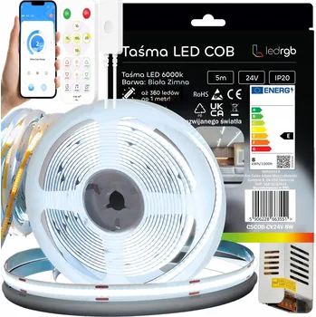 LED páska SADA LED COB pásek 5m 24V 360° STUDENÁ BÍLÁ 6000K DIGITÁLNÍ DÁLKOVÝ OVLADAČ APLIKACE