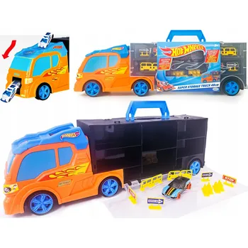 autíčko HOT WHEELS SADA 3V1 NÁKLADNÍ AUTO TRANSPORTER PRO 12 AUT KUFŘÍK + AUTO A ZNAČKY