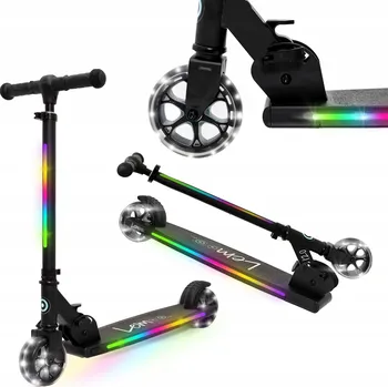 Koloběžka Dvoukolová koloběžka KochamZabawki černá hliníková skládací s osvětlením