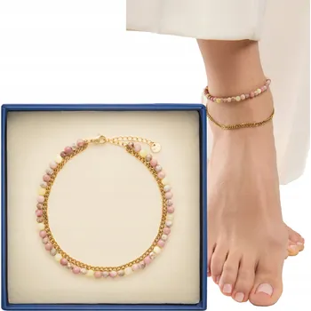 Náramek Náramek na kotník s přírodními kameny – růžový, citrínový a jadeit Mys