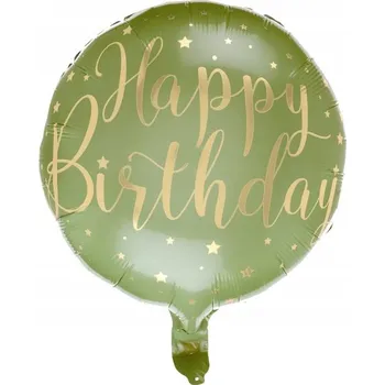 Balónek FÓLIOVÝ BALÓNEK HAPPY BIRTHDAY OLIVOVO-ZLATÝ HVĚZDIČKY NAROZENINOVÝ NAROZENINY