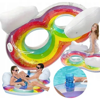 MATRACE DO BAZÉNU Nafukovací kruh na plavání Místo na hrnek pro 2 osoby HIT