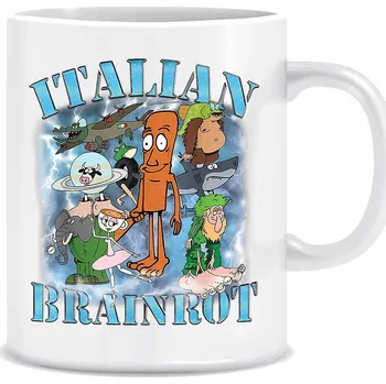 Bílý hrnek o objemu 330 ml s potiskem potiskem italské Brain Rot Italská Brain Rot