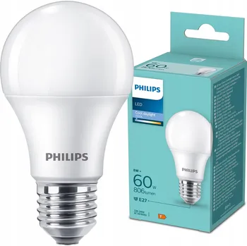 Žárovka LED žárovka E27 A60 8W (ekvivalent 60W) 806lm 6500K Studená bílá 180° Philips