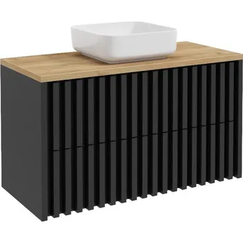 Šatní skříň Swiss aqua technologies Koupelnová skříňka s dubovou deskou SAT Delano 100x56x46 cm černá mat DELANO100ZCDE