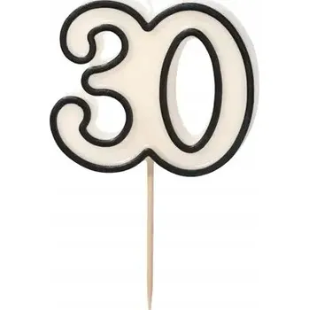 Dortová svíčka NAROZENINOVÁ SVÍČKA ČÍSLO 30 ČERNOBÍLÁ 5,5 CM OZDOBA NA DORT DORT