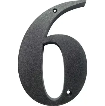 Domovní cedule Domovní číslo popisné 6 na zeď, vrata, sloupky s dírami pro vruty barva černá, výška 170 mm (Domovní číslo 6 černé s dírami)