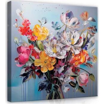 Obraz OBRAZ KVĚTINY BAREVNÁ KYTICE MODERNÍ NA PLÁTNĚ NA ZEĎ DO LOŽNICE 80x80