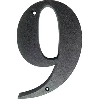 Domovní cedule Domovní číslo popisné 9 na zeď, vrata, sloupky s dírami pro vruty barva černá, výška 170 mm (Domovní číslo 9 černé s dírami)