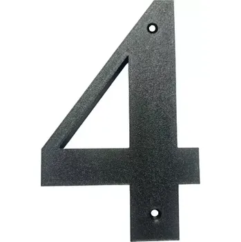 Domovní cedule Domovní číslo popisné 4 na zeď, vrata, sloupky s dírami pro vruty barva černá, výška 170 mm (Domovní číslo 4 černé s dírami)