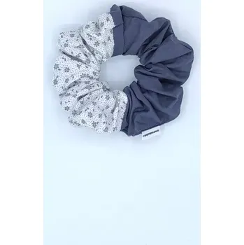 Bavlněná Scrunchie gumička kvítky a antracit L - klasik