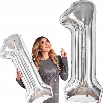 Balónek FÓLIOVÝ BALÓNEK ČÍSLICE 1 STŘÍBRNÝ K NAROZENINÁM 80 cm