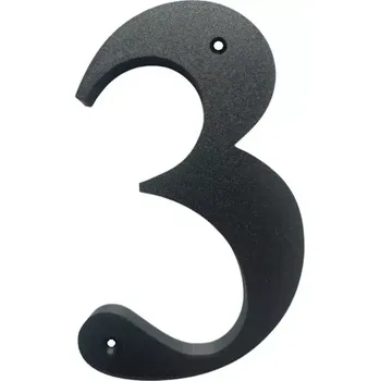 Domovní cedule Domovní číslo popisné 3 na zeď, vrata, sloupky s dírami pro vruty barva černá, výška 170 mm (Domovní číslo 3 černé s dírami)